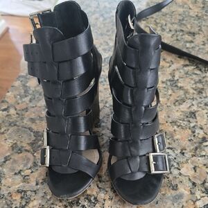 Vince Camuto Black Strappy Buckle High Heel Sandals